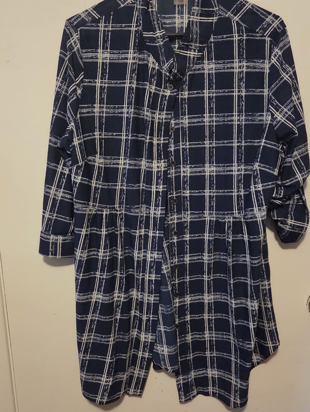 Navy Plaid Button-Front Womens Top